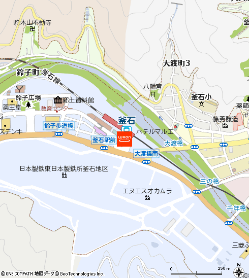 三陸鉄道釜石駅付近の地図
